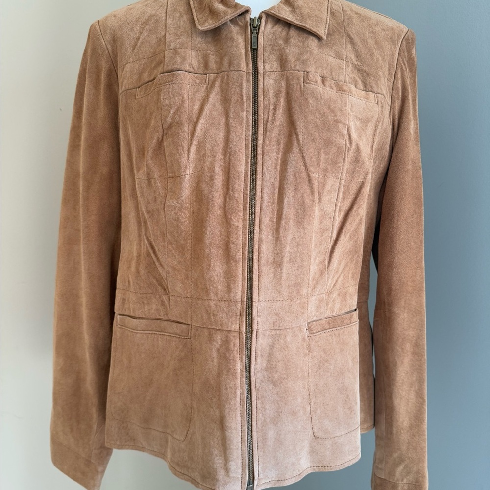 Alfani Tan Suede Jacket Fitted Tailored Silhouette